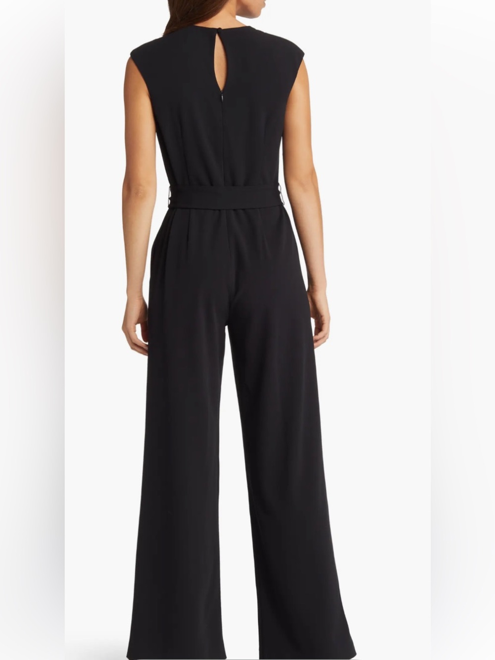 Tahari Cross Neck Tie Waist Wide Leg Jumpsuit - Picture 2 of 10